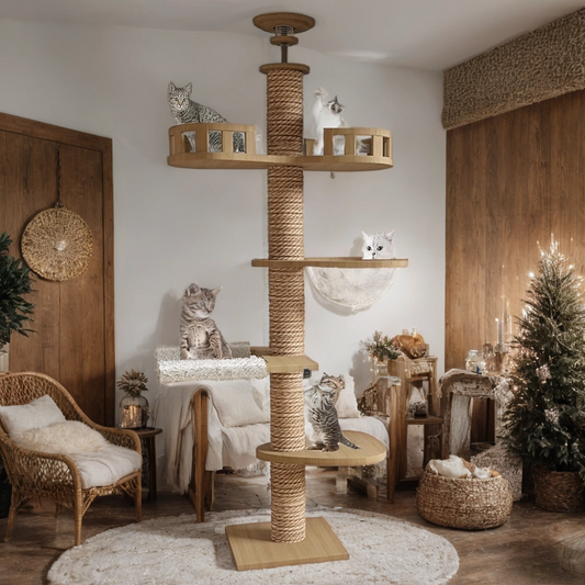 Mekidulu 94.5-98.4" Adjustable Floor to Ceiling Cat Tree Climbing Tower ,Wood Color,Assembly Instructions