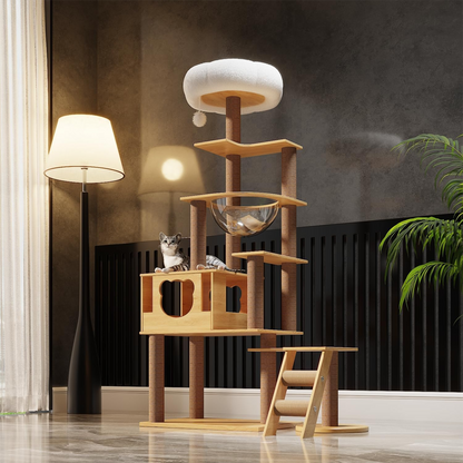 Cat tree for large cats 165cm 8 Story Cat tower（Wood color）