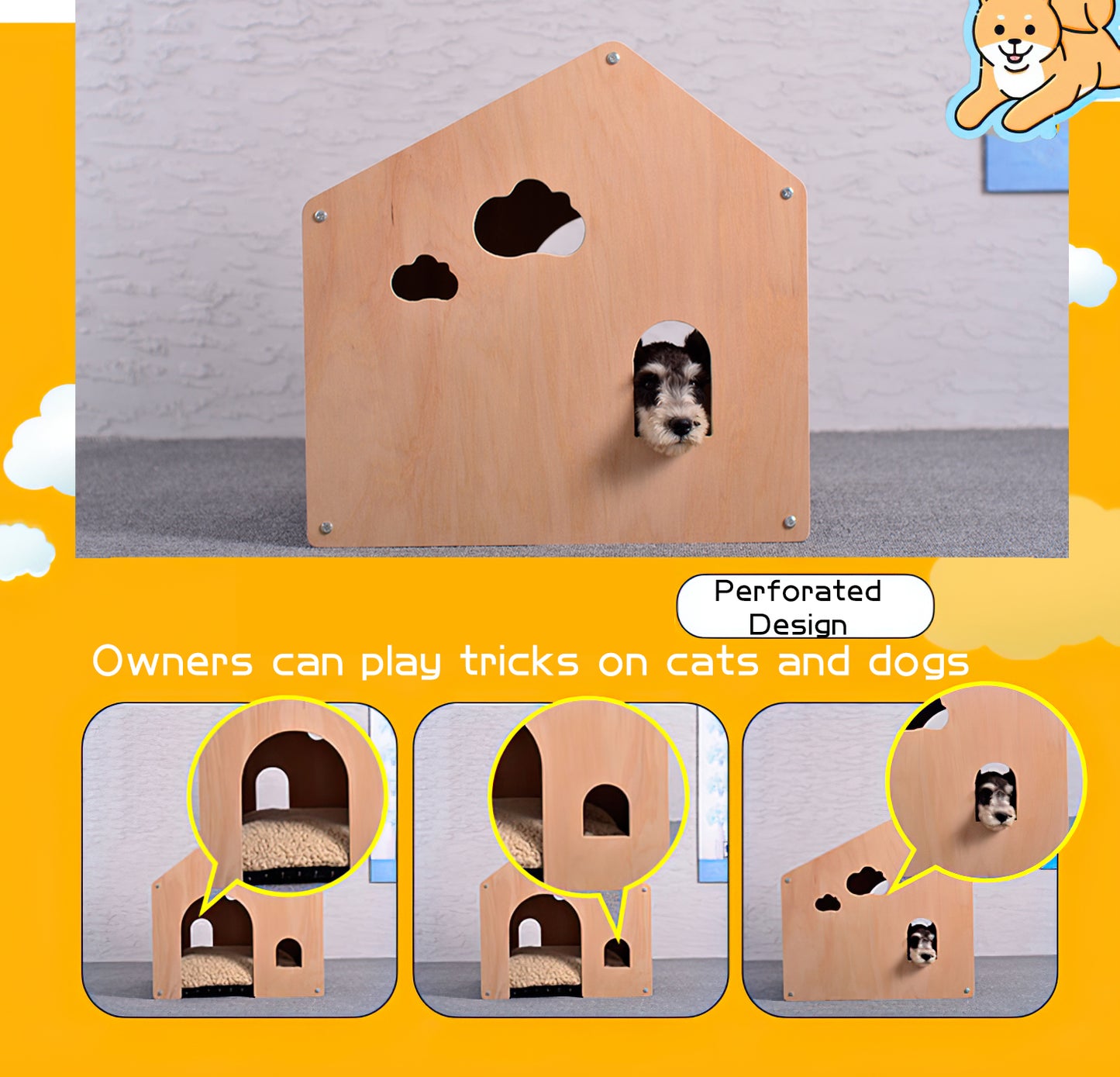 Mekidulu Cat house Wooden Cat den -Cardboard cat house(52X47X50CM)