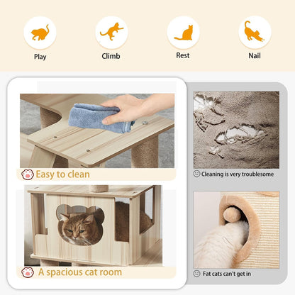 Cat tree for large cats 165cm 8 Story Cat tower（Wood color）