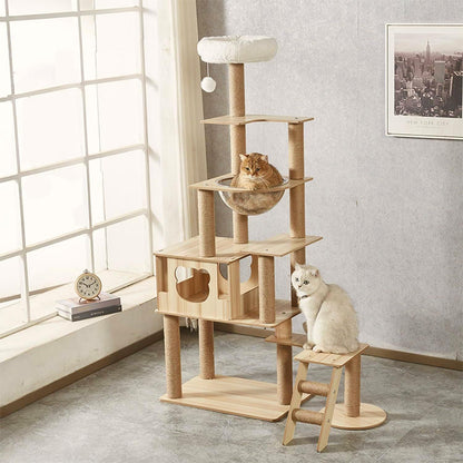 Cat tree for large cats 165cm 8 Story Cat tower（Wood color）