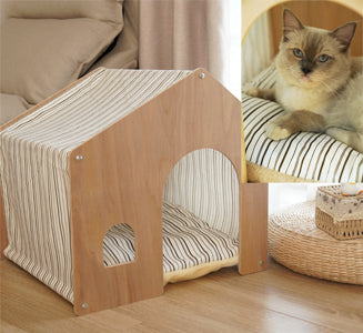 Mekidulu Cat house Wooden Cat den -Cardboard cat house(52X47X50CM)