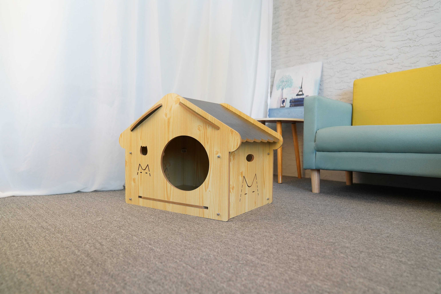 Mekidulu wooden dog and cat house with doors and windows