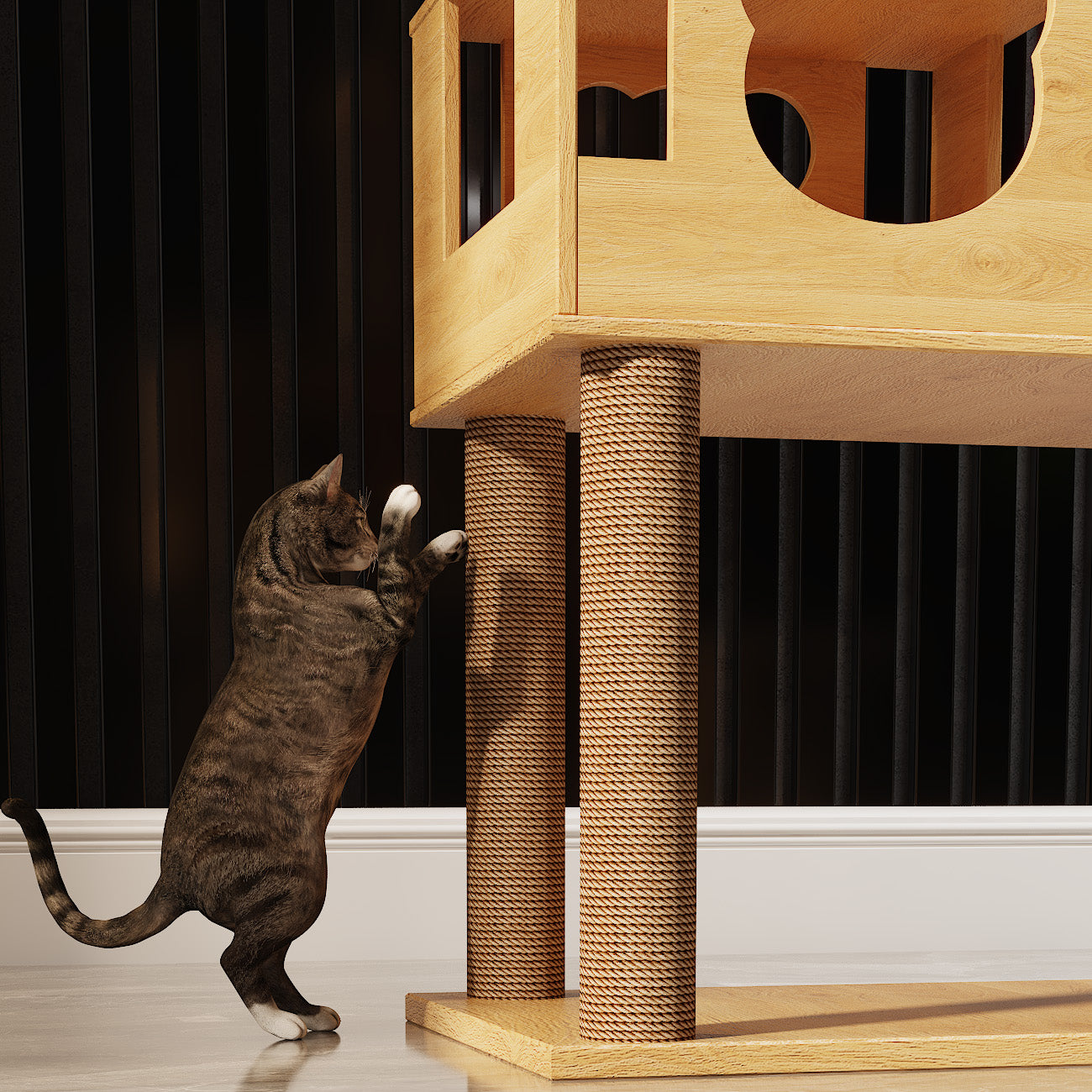 Cat tree for large cats 165cm 8 Story Cat tower（Wood color）